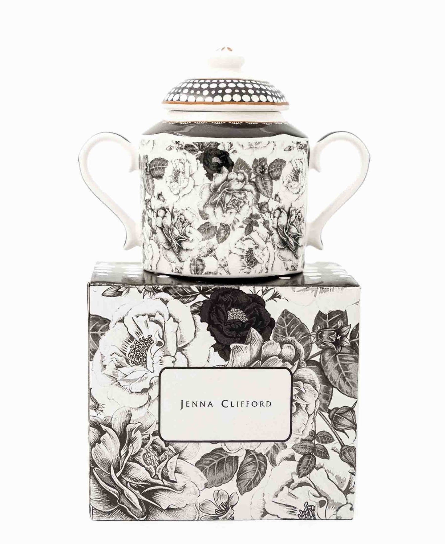 Jenna Clifford Black Rose Sugar Pot - White