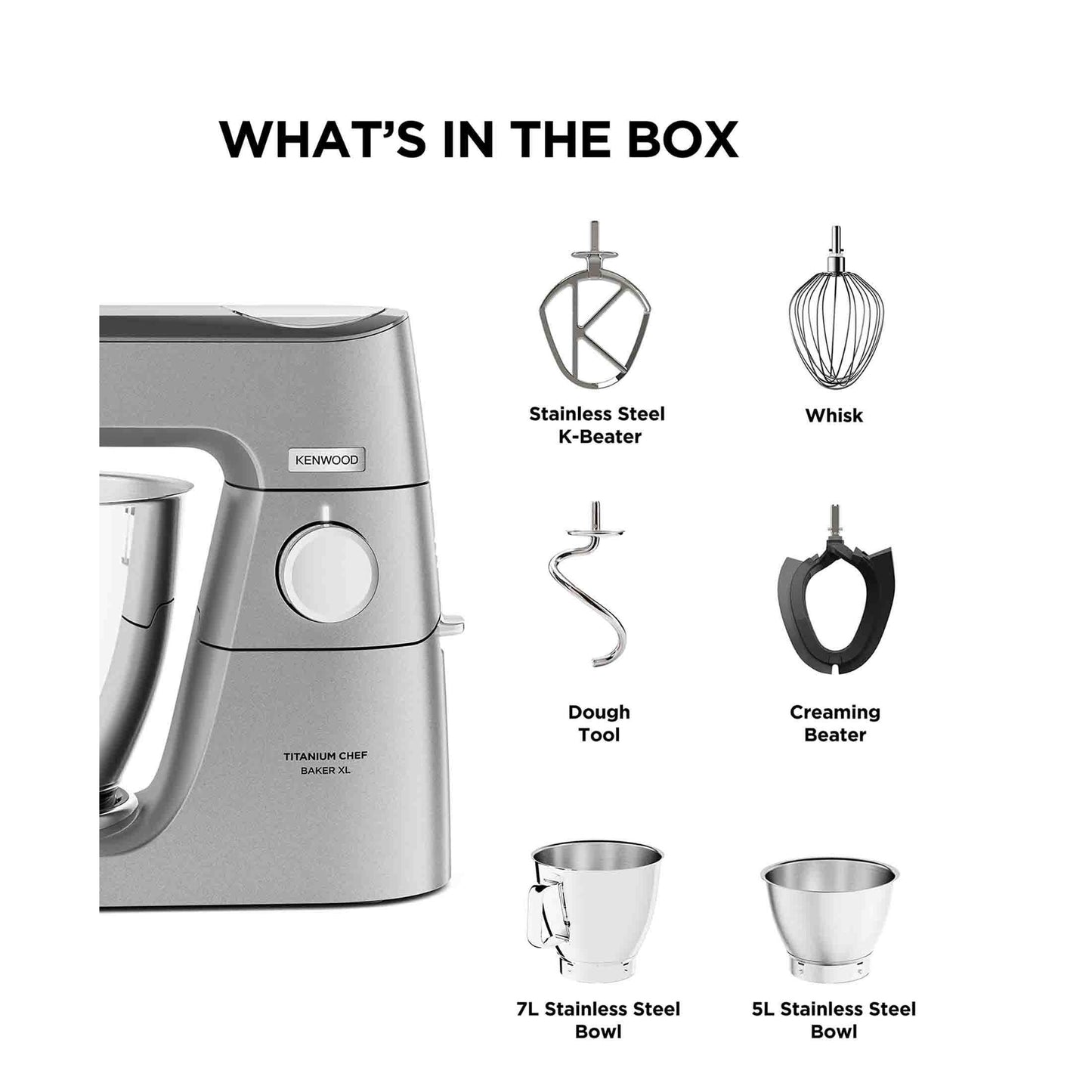 Kenwood Titanium 5L + 7L Chef XL Baker - Silver