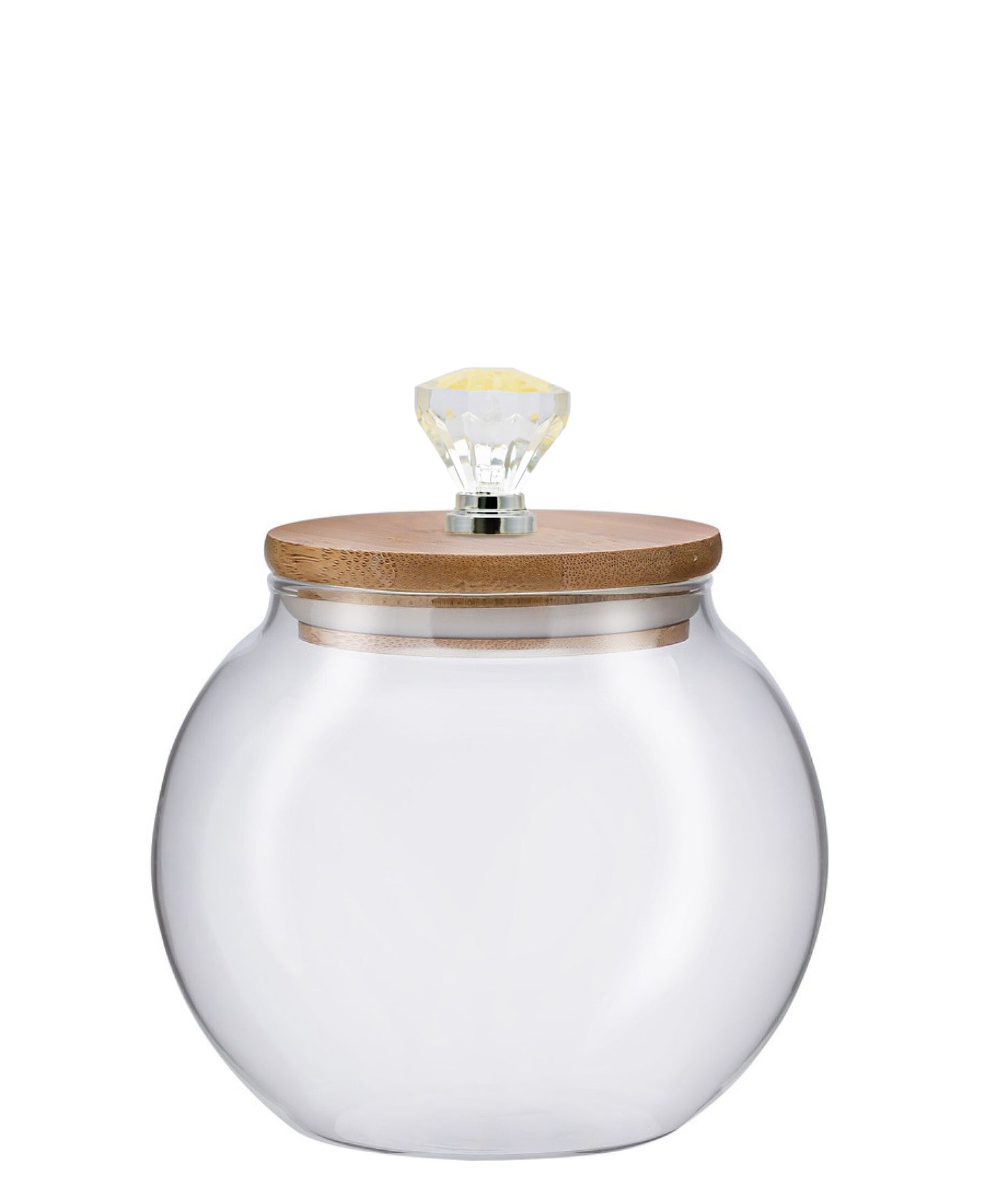 Kitchen Life 1.2Lt Round Glass Jar With Bamboo Lid Decor - Clear