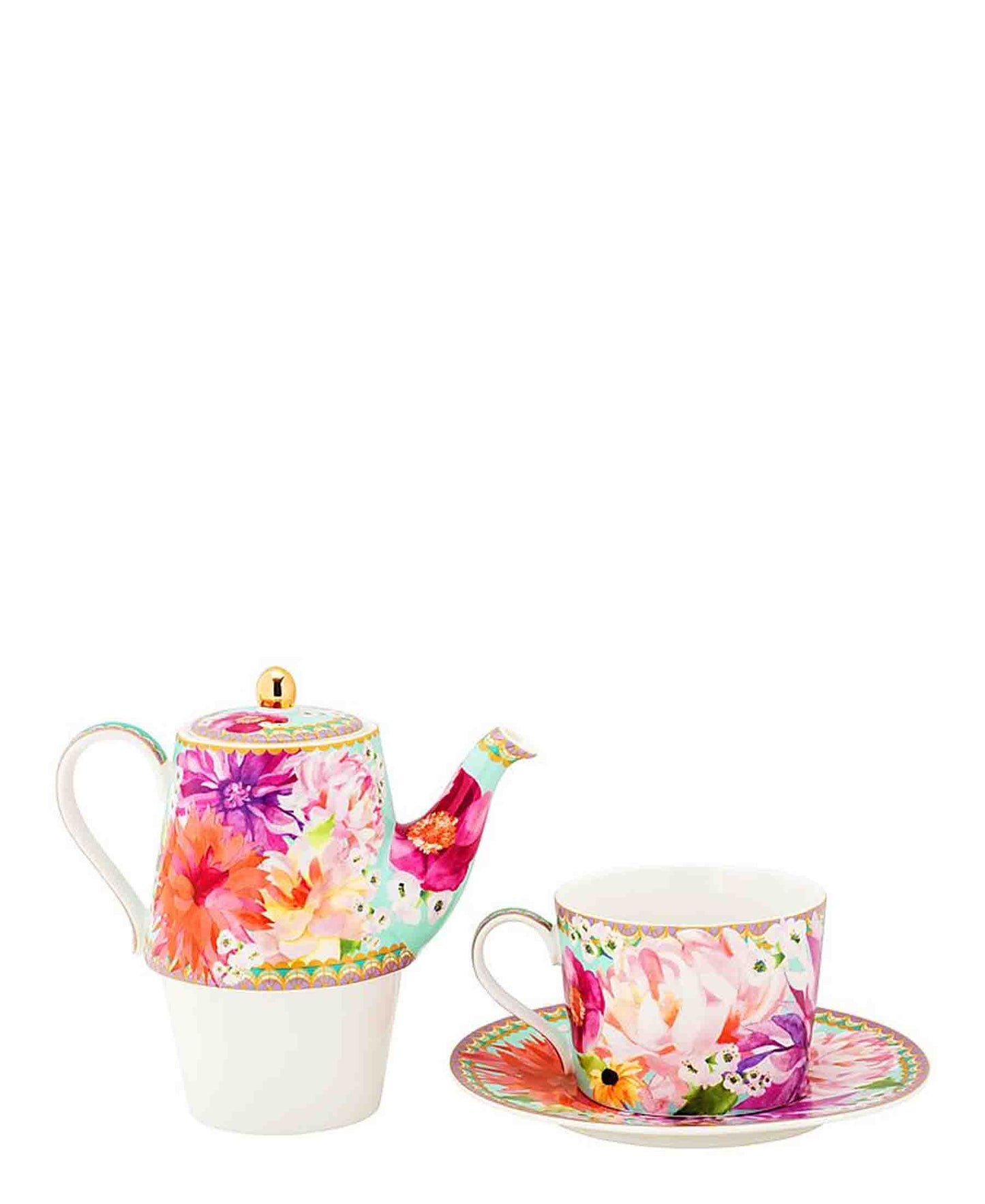 Maxwell & Williams Teas & C's Dahlia Daze Tea for One With Infuser 340ML Sky Gift Boxed - Sky Blue
