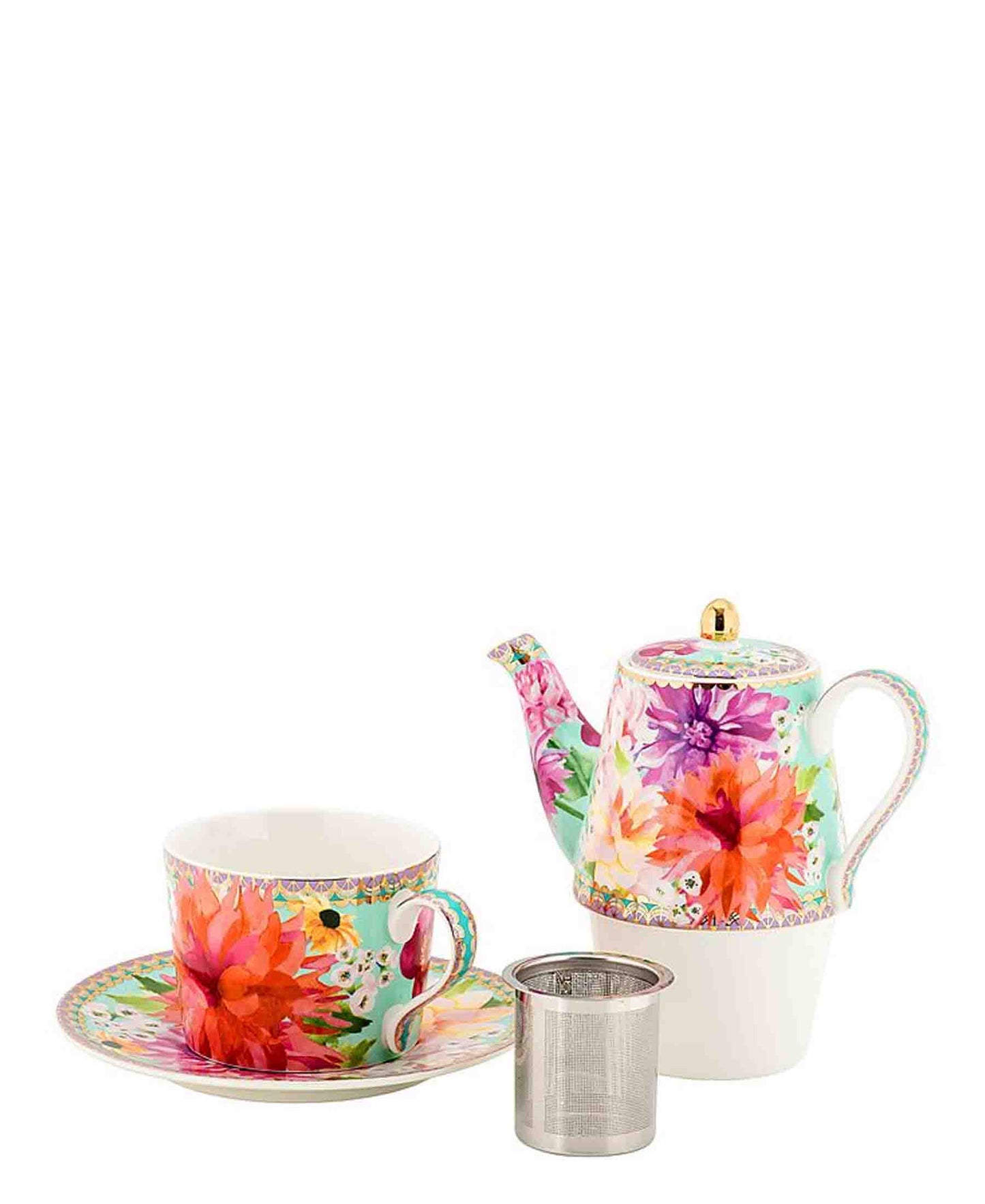 Maxwell & Williams Teas & C's Dahlia Daze Tea for One With Infuser 340ML Sky Gift Boxed - Sky Blue