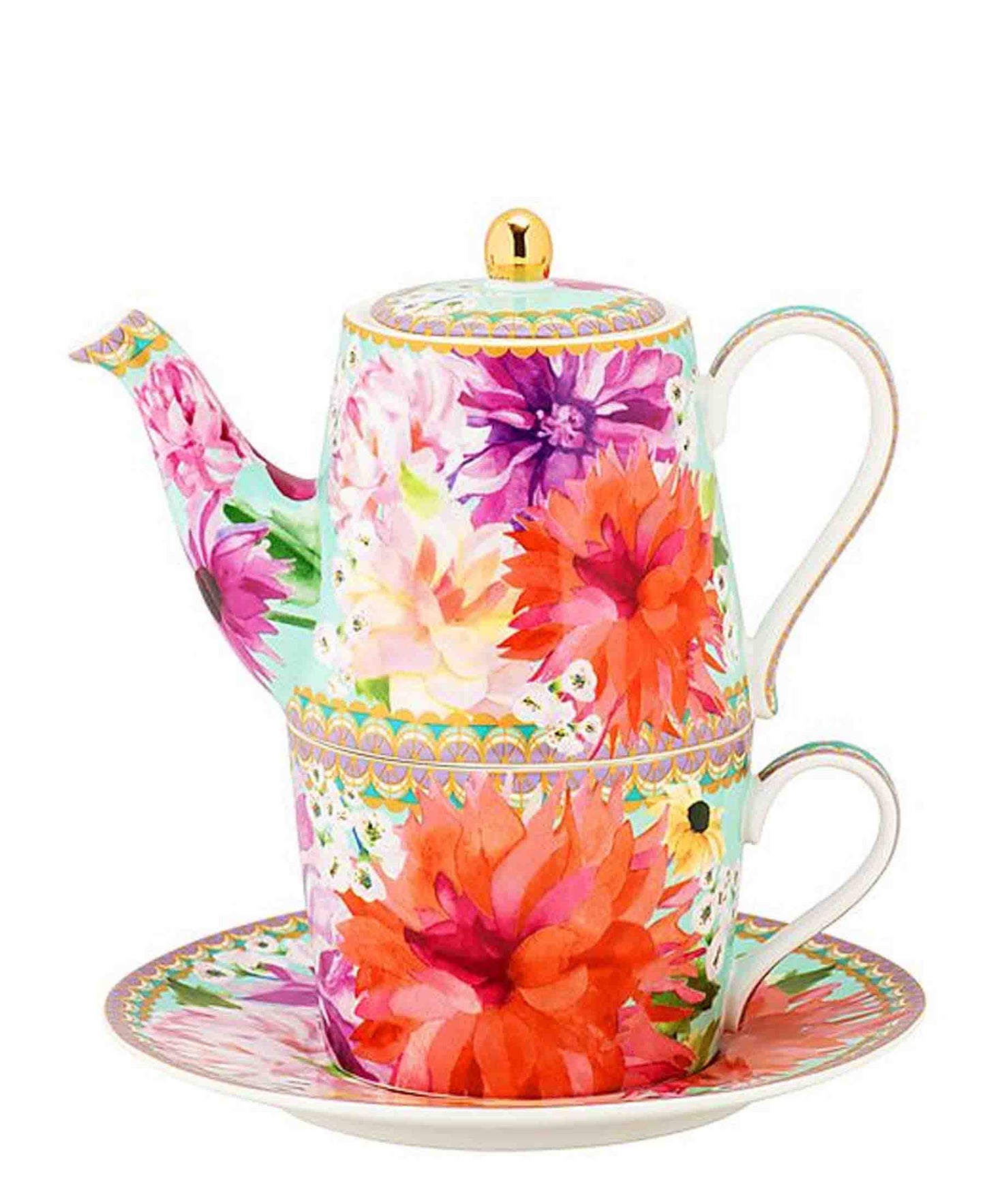 Maxwell & Williams Teas & C's Dahlia Daze Tea for One With Infuser 340ML Sky Gift Boxed - Sky Blue
