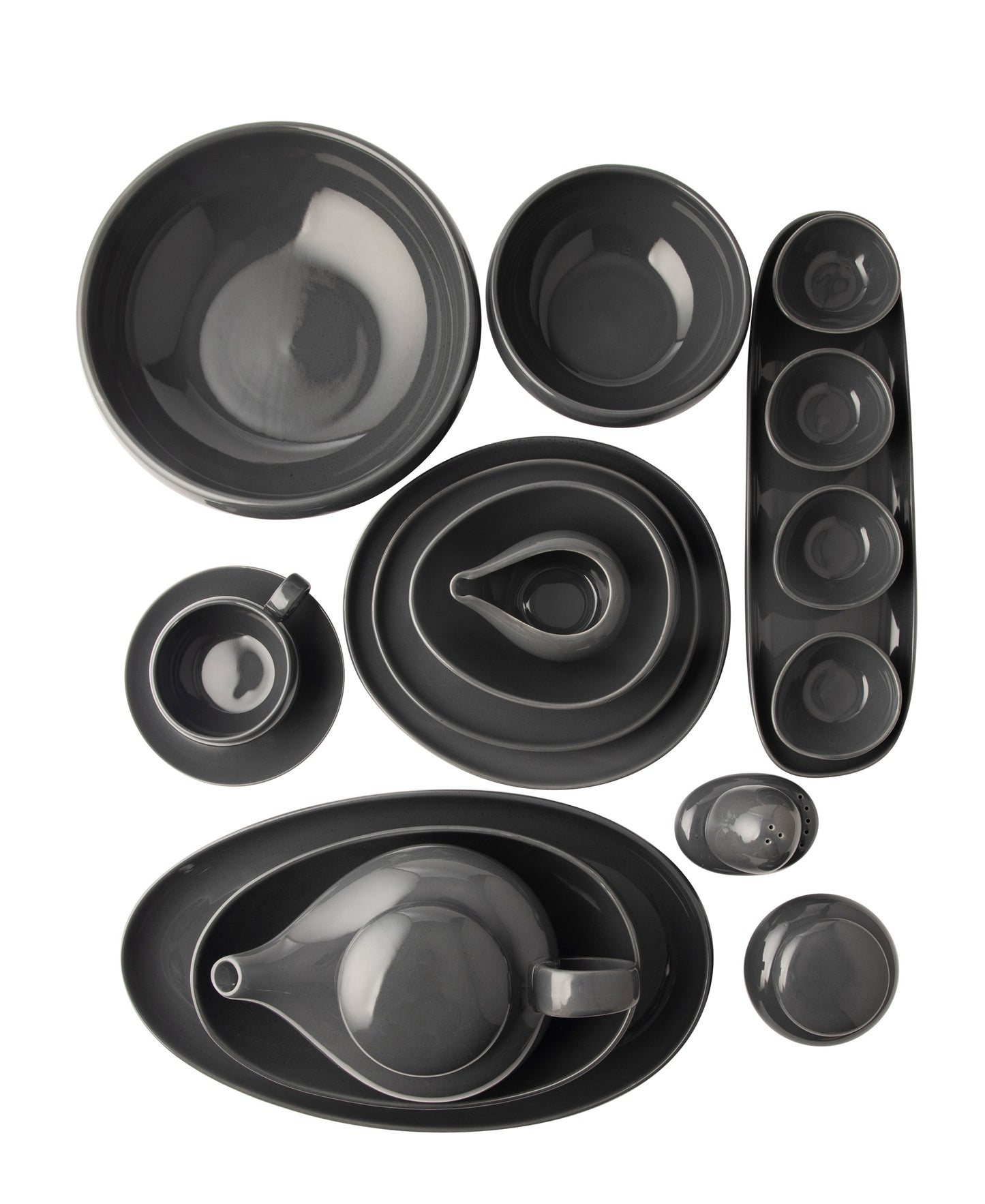 Omada Irregular Plate With 4 Bowls - Dark Grey