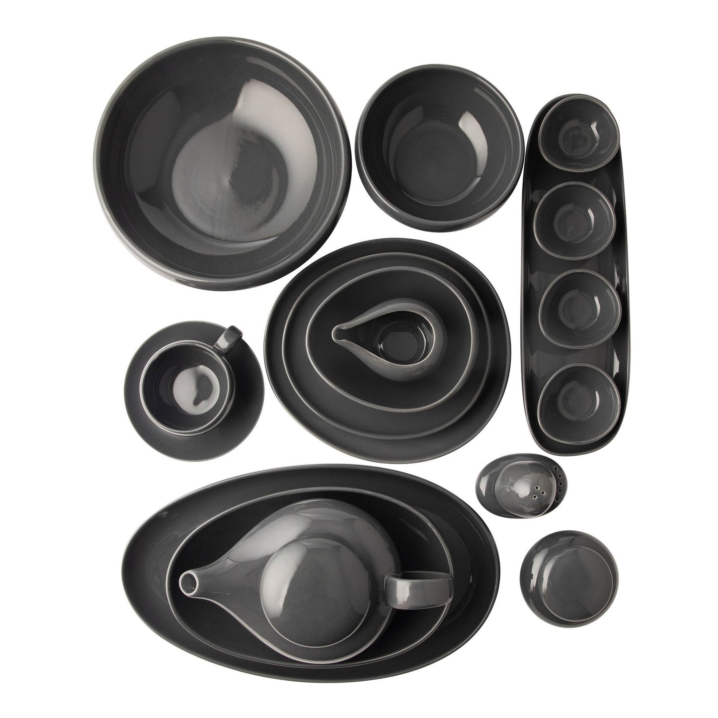 Omada Irregular Plate With 4 Bowls - Dark Grey