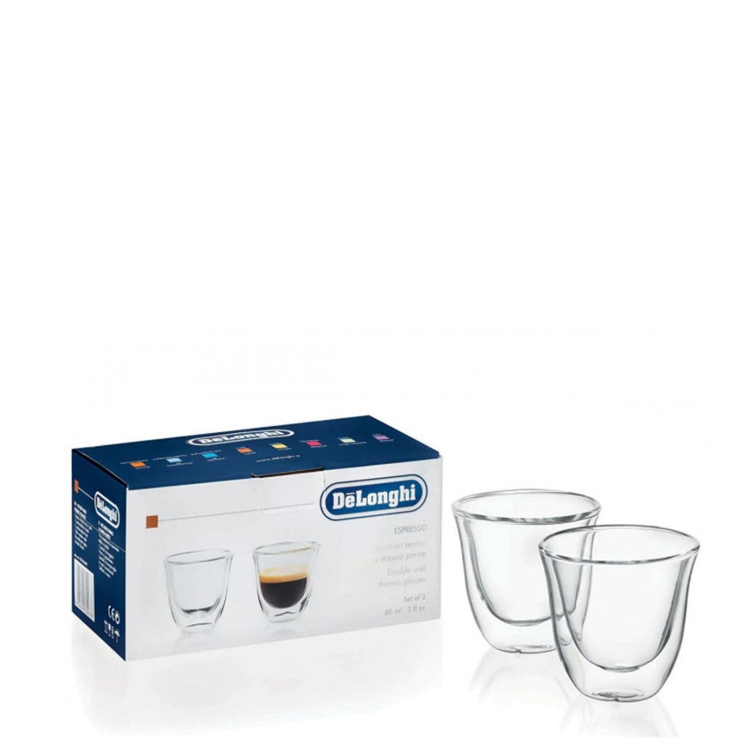 DeLonghi Double Walled Thermo Espresso Glass 2 Piece - Clear