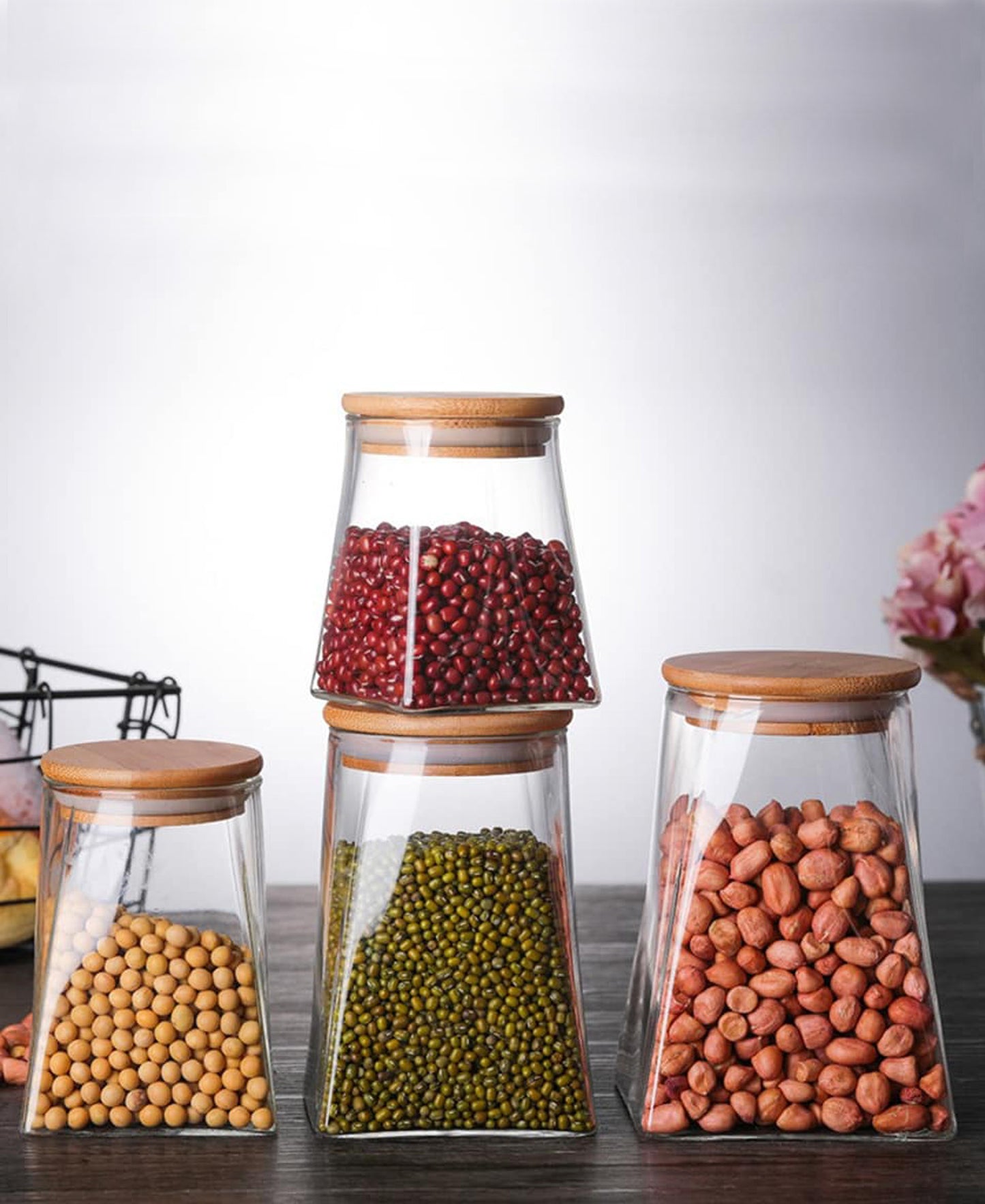 Torino Curved Borosilicate 4 Piece Canister - Clear