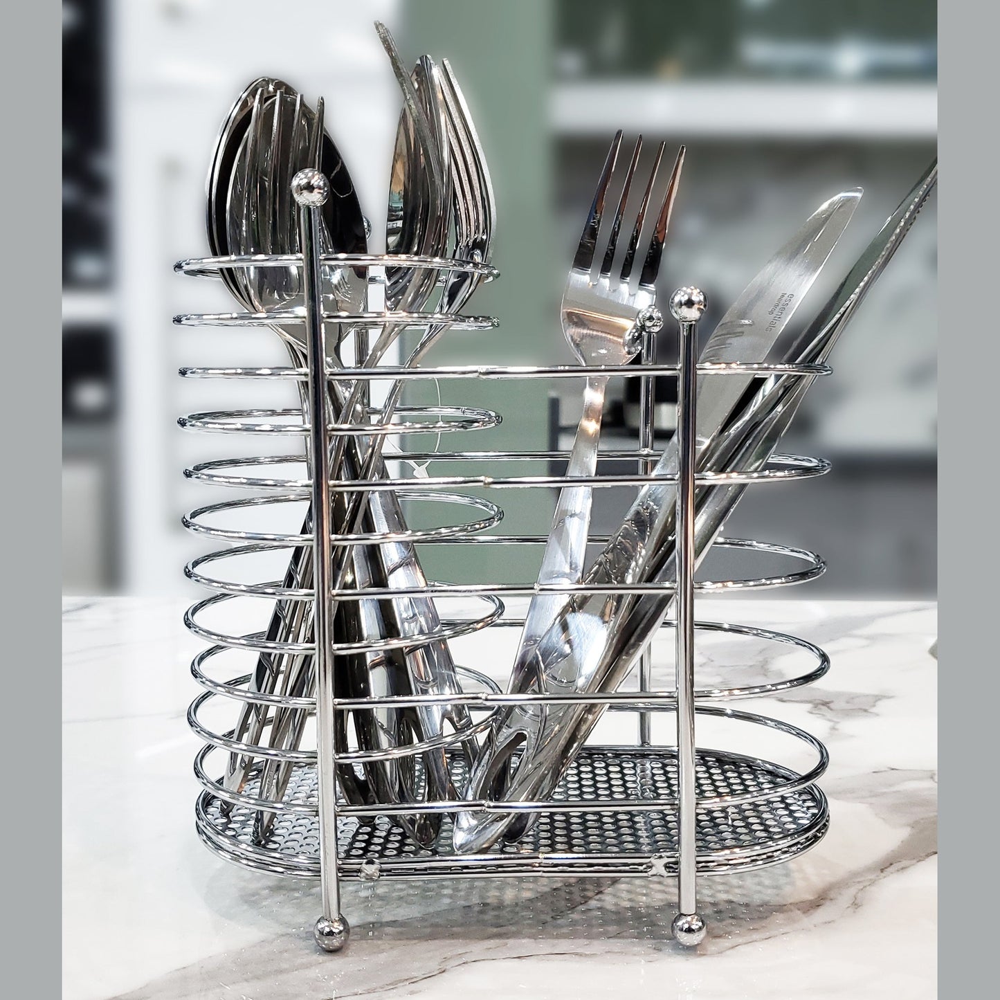 Kitchen Life Chrome Swirl Cutlery Holder - Silver
