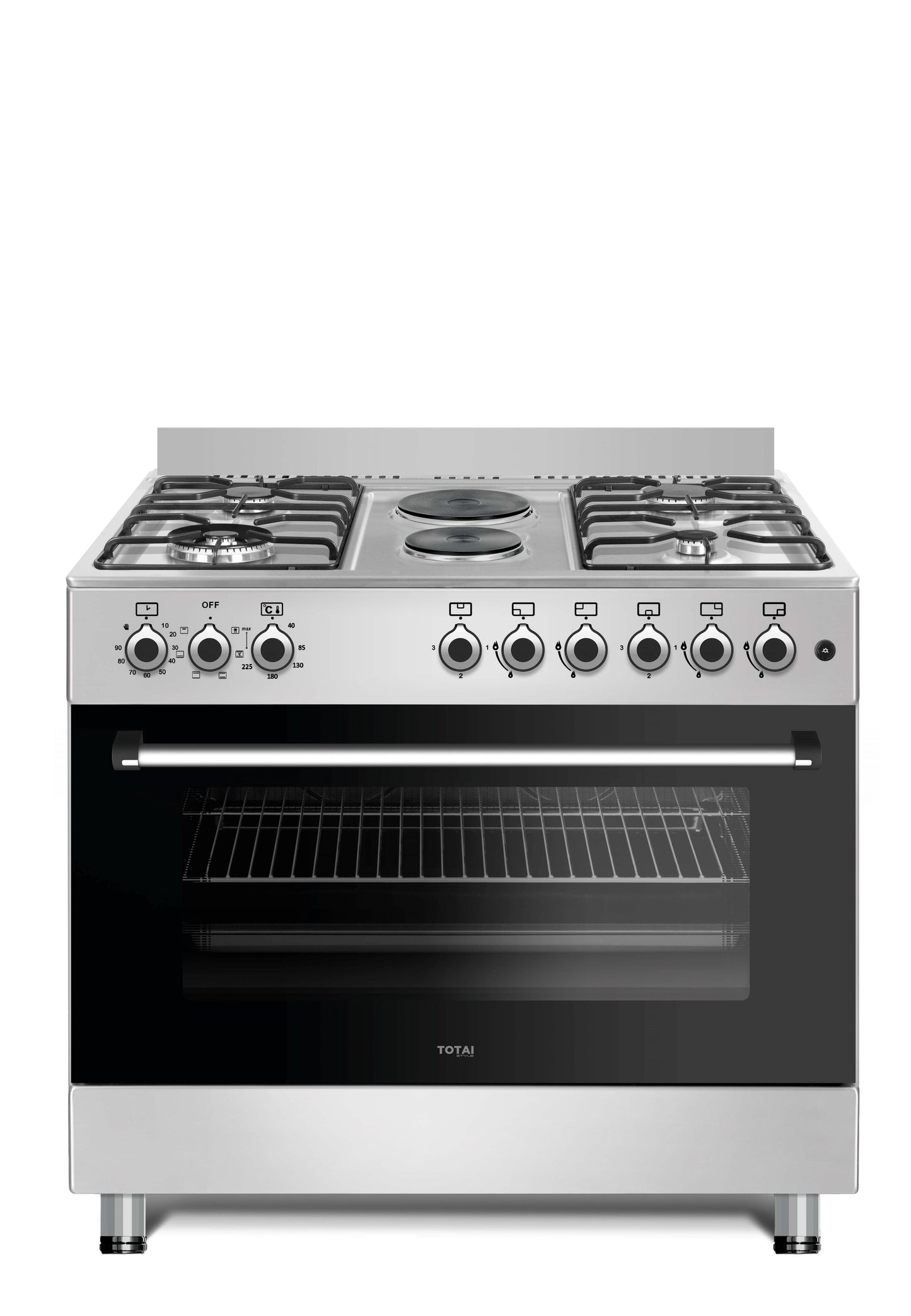 TOTAI STYLE 90CM 4 GAS BURNERS & 2 ELECTRIC SOLID PLATES WITH ELECTRIC OVEN