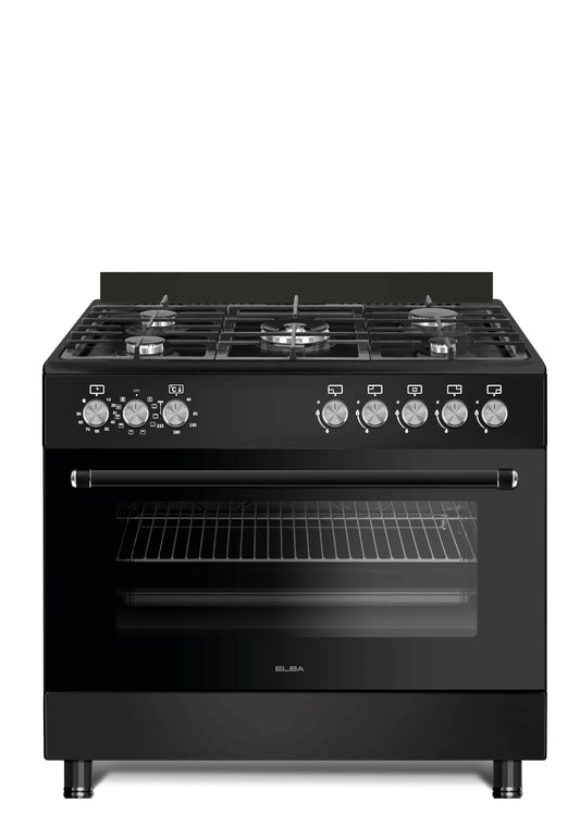 ELBA ESSENTIAL 90CM 5 BURNER GAS STOVE & ELECTRIC OVEN - BLACK