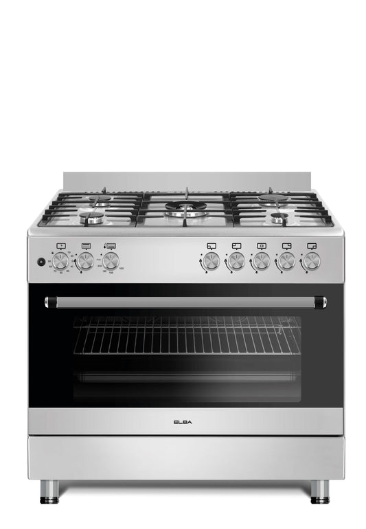 ELBA ESSENTIAL 90CM 5 BURNER GAS STOVE & GAS OVEN - STAINLESS STEEL