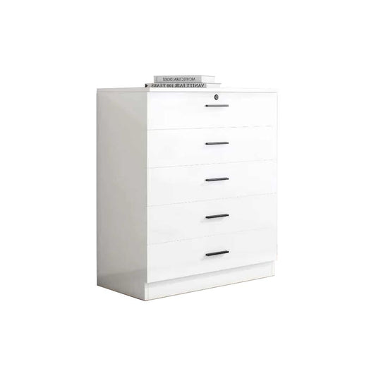 Exotic Designs High Gloss 5 Drawer Chest Of Drawers White