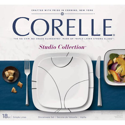 Corelle 18 Piece Simple Lines Dinner Set White