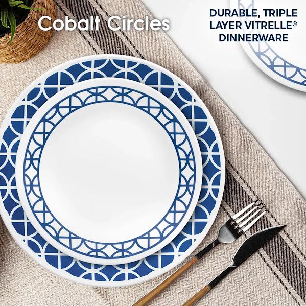 Corelle Cobalt Circles 16 Piece Dinner Set White