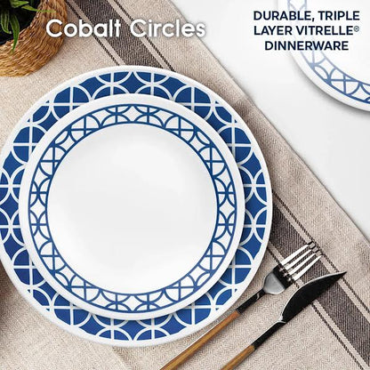 Corelle Cobalt Circles 16 Piece Dinner Set White