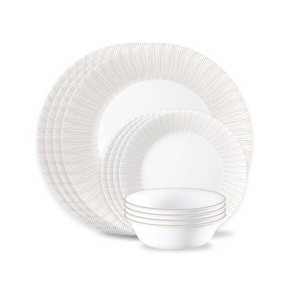 Corelle Hushed Lines 12 Piece Dinner Set White