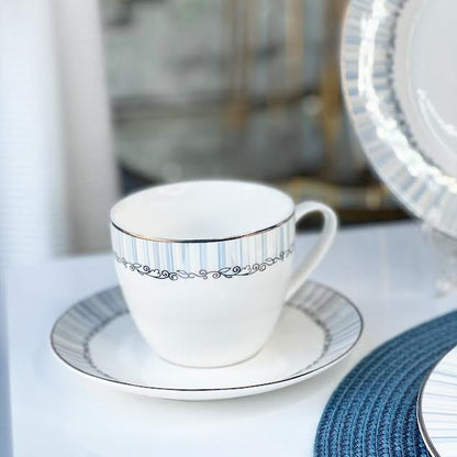 36 Piece Line Design Dinner Set White & Blue