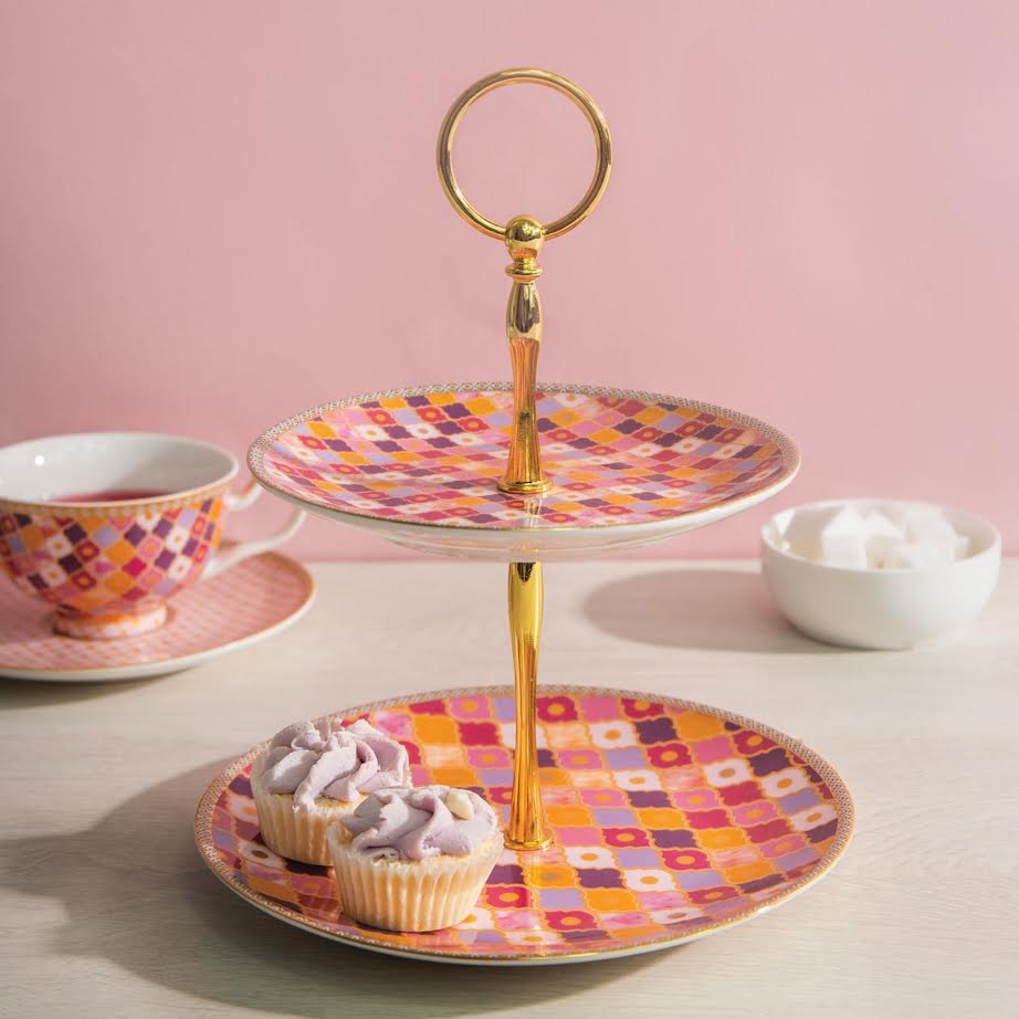 Maxwell & Williams T's & C's Kasbah 2 Tiered Cake Stand Gold