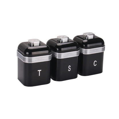 CH Retro Deluxe Bread Bin & 3 Piece Canister Set Black