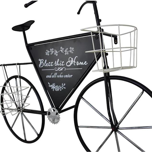 Metal "Bless This Home" Bicycle Planter Black