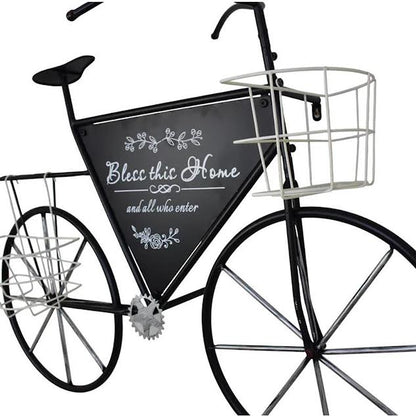 Metal "Bless This Home" Bicycle Planter Black