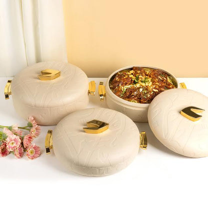 3 Piece Insulated Food Warmer Set with Lids Cream