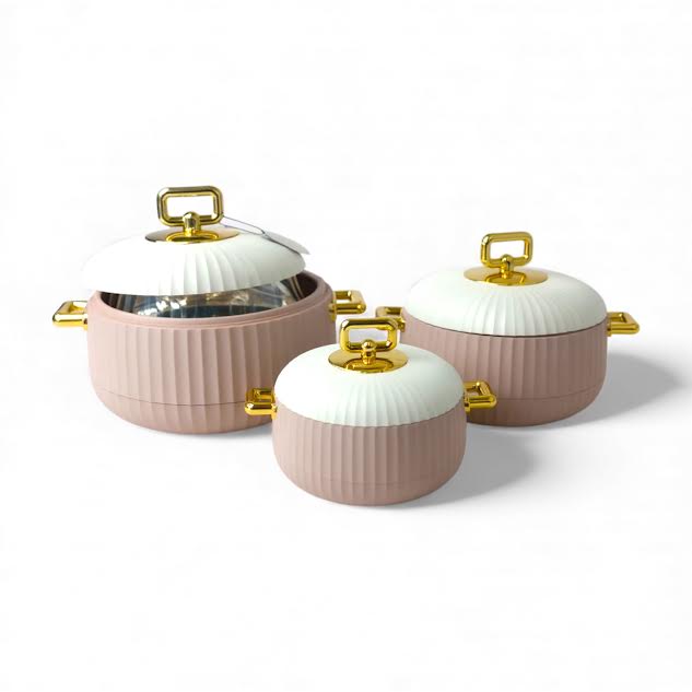 3 Piece Luxury Food Thermo Casserole Set  Pink & White