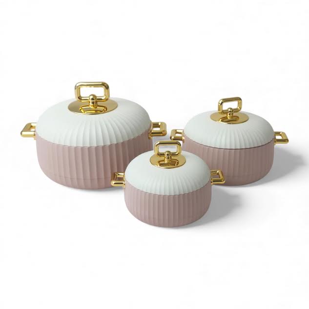 3 Piece Luxury Food Thermo Casserole Set  Pink & White
