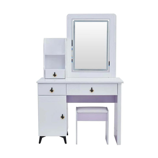 Exotic Designs Dressing Table With Stool & Lights White