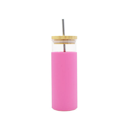 Aqua 450ml Silicone Bottle With Bamboo Lid Pink
