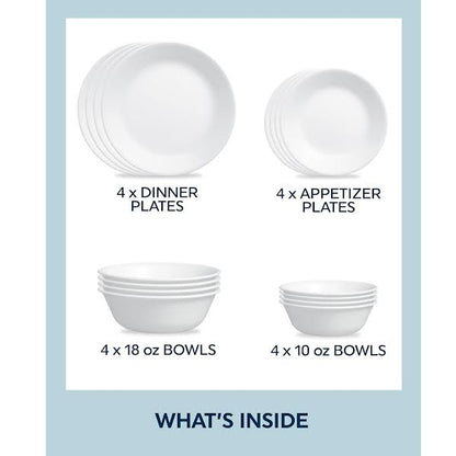 Corelle 16 Piece Winter Frost Dinner Set White