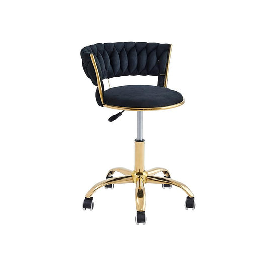 Exotic Designs Stylish Bar Chair Gold Frame with Wheels Black