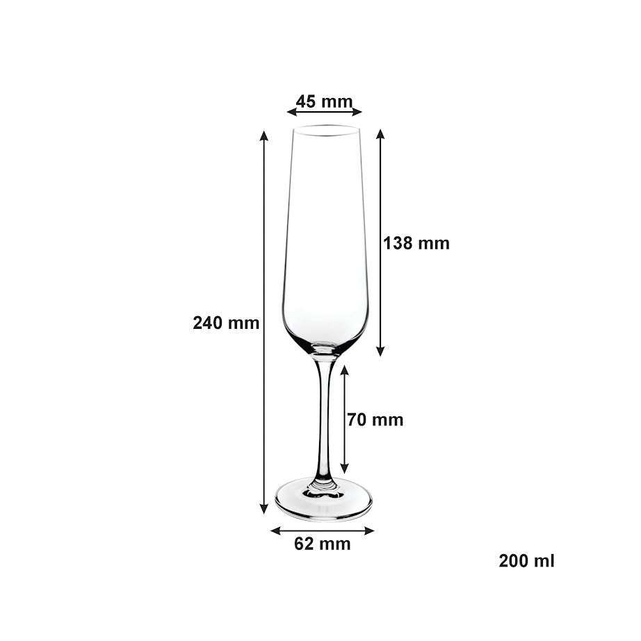 Consol 4 Piece 200ml Signature Vienna Stem Champagne Flute Glass Set Clear