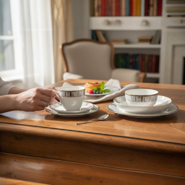 36 Piece New Bone Rimmed Dinner Set White