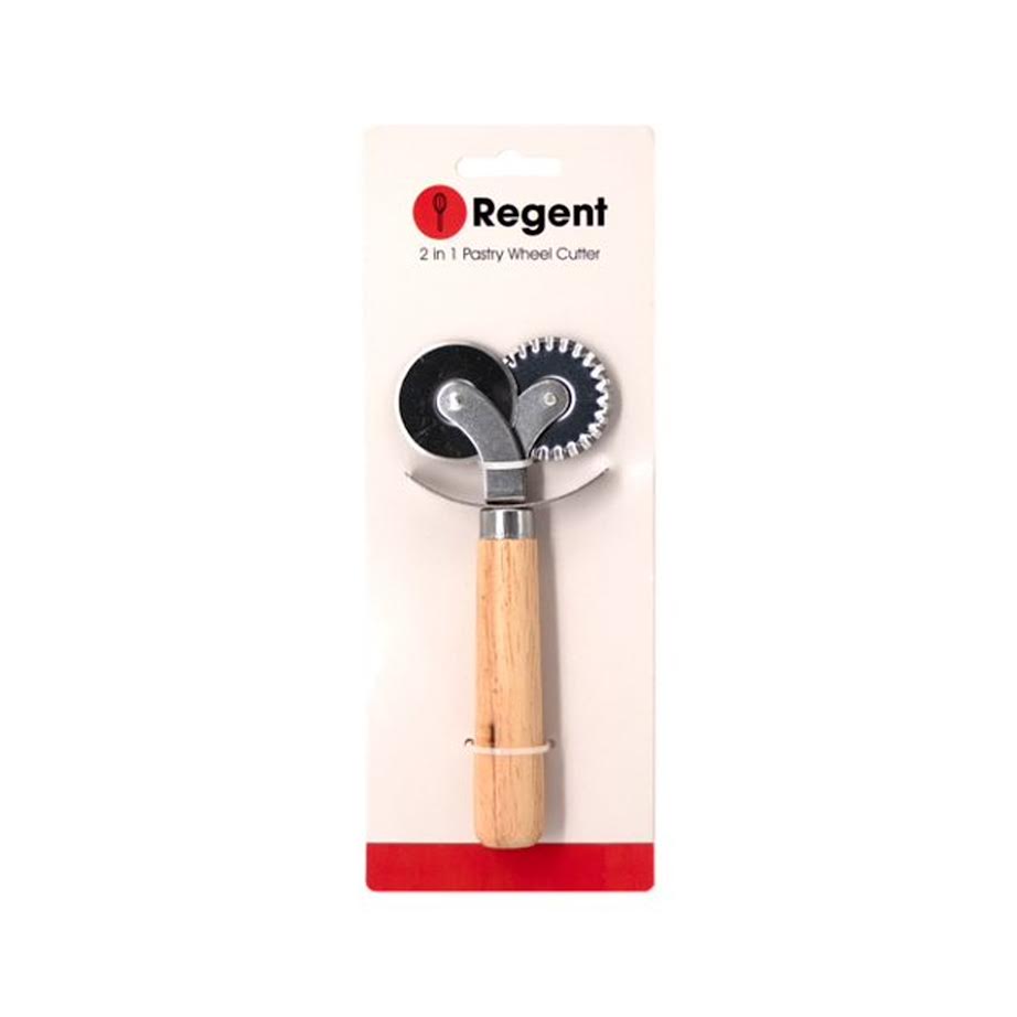 Regent Bakeware 2 in 1 Pastry Wheel Cutter with Wooden Handle Silver