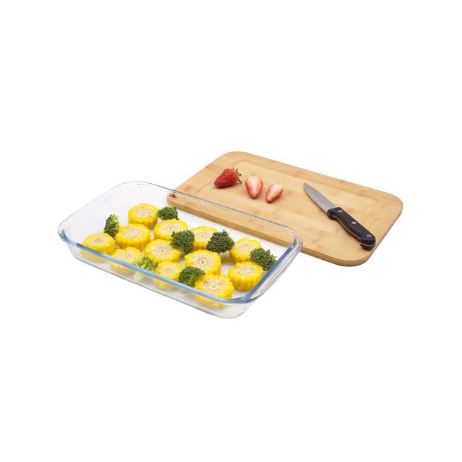 Aqua 1Lt Rectangular Baking Tray with Bamboo Lid Clear