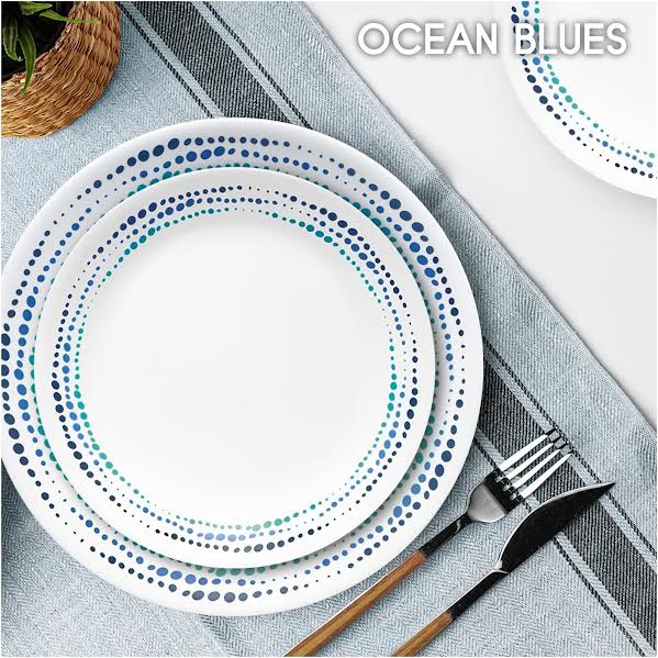 Corelle Ocean Blues 16 Piece Dinner Set White