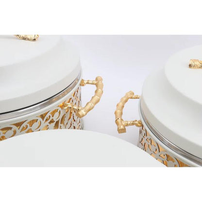 3 Piece Thermos Hot Pot Set Cream & Gold Full Metal
