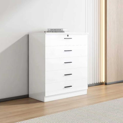 Exotic Designs High Gloss 5 Drawer Chest Of Drawers White