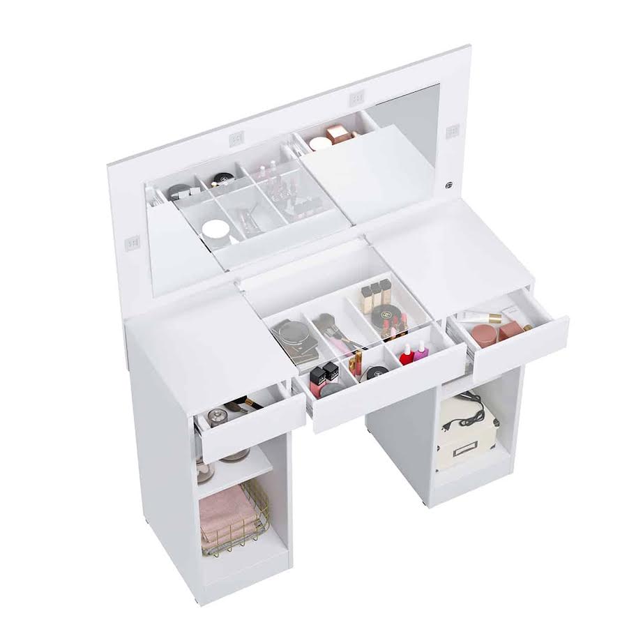 Exotic Designs Dressing Table With LED Lights Studio White