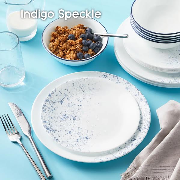 Corelle 18 Piece Indigo Speckle Dinner Set White