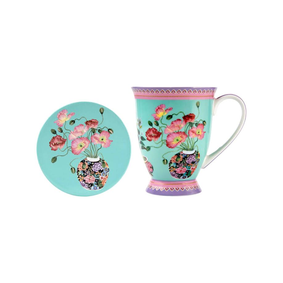 Maxwell & Williams 300ml Gabby Malpas Jardin Mug & Coaster Set Poppy Blue