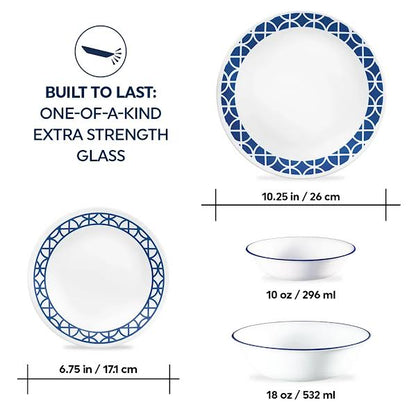 Corelle Cobalt Circles 16 Piece Dinner Set White