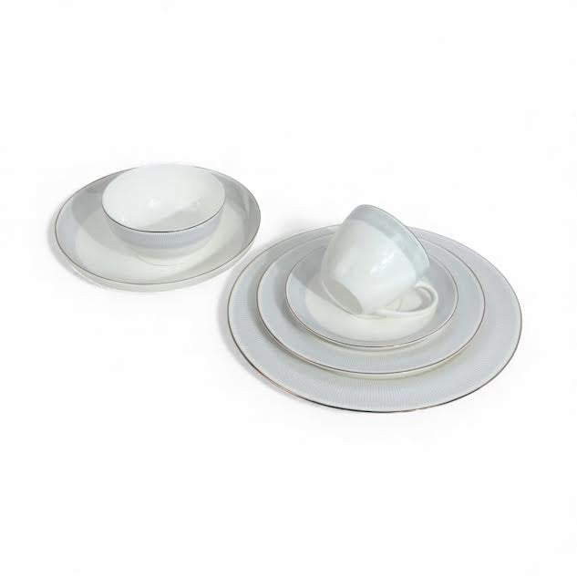 36 Piece New Bone Dinner Set White & Blue