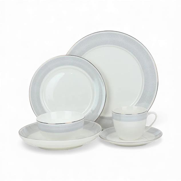 36 Piece New Bone Dinner Set White & Blue