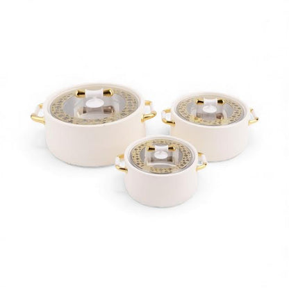 3 Piece Food Warmer Set Cream & Gold