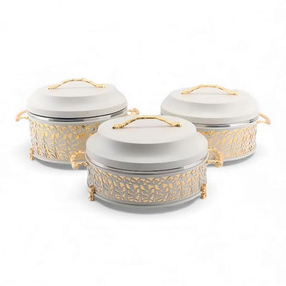 3 Piece Thermos Hot Pot Set Cream & Gold Full Metal