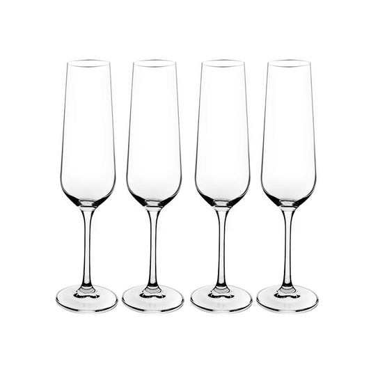 Consol 4 Piece 200ml Signature Vienna Stem Champagne Flute Glass Set Clear
