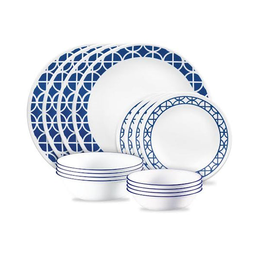 Corelle Cobalt Circles 16 Piece Dinner Set White