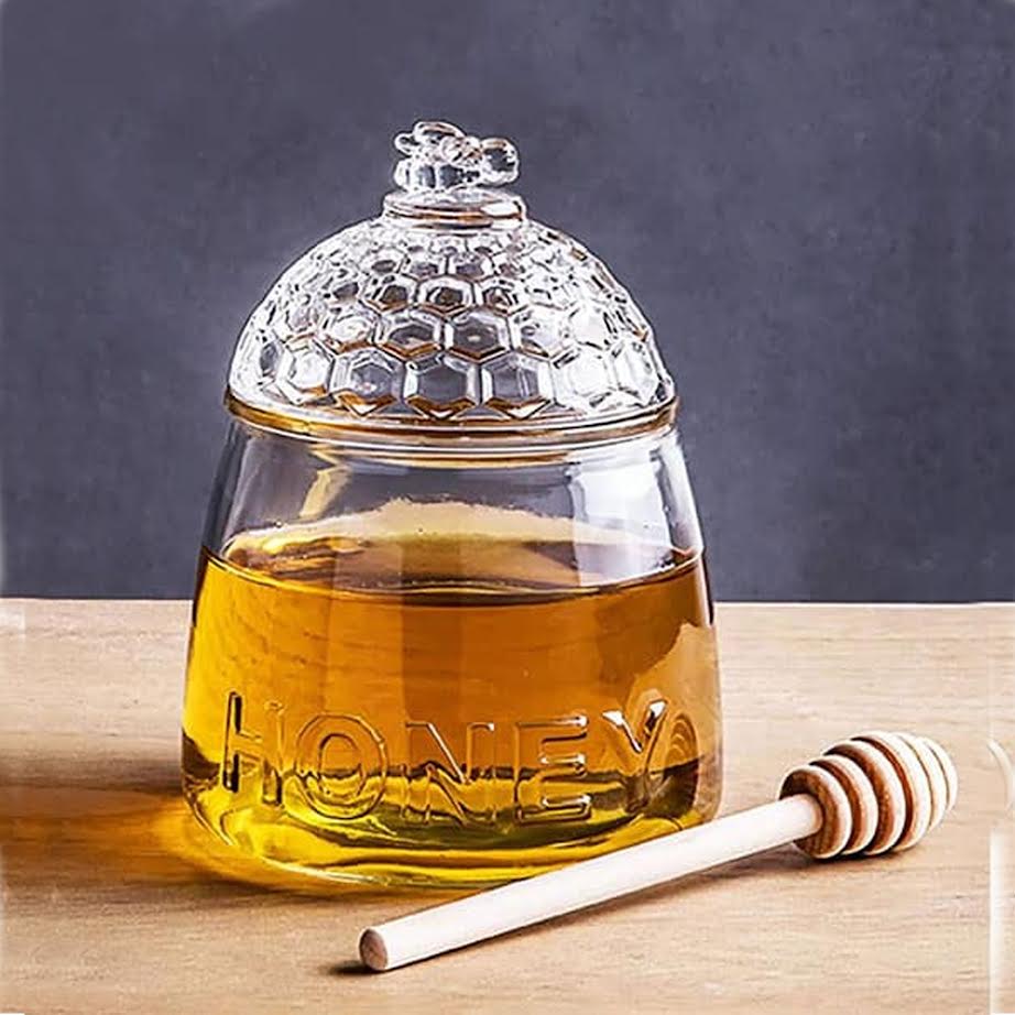 Regent Glass Honey Dispenser with Lid & Dipper Clear