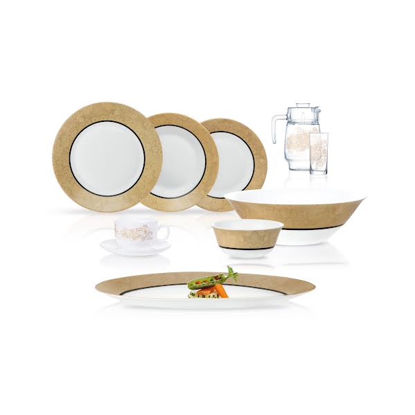 Luminarc Celebration 46 Piece Dinner Set Gold & White
